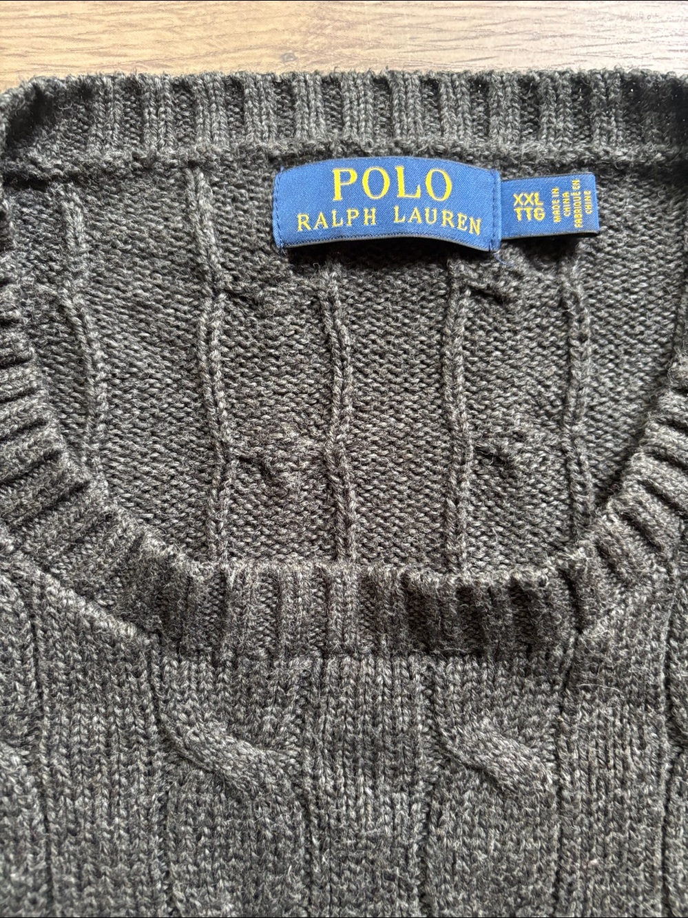 Polo by Ralph Lauren Dark Charcoal Cable-Knit Crewneck Men’s Sweater Size XXL - Picture 5 of 7